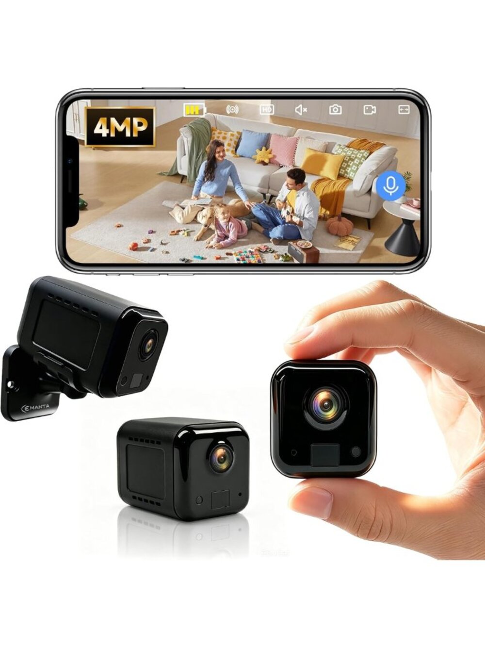 Compact Wireless Security Camera - 4MP, Night Vision, AI Motion Detection, Free
